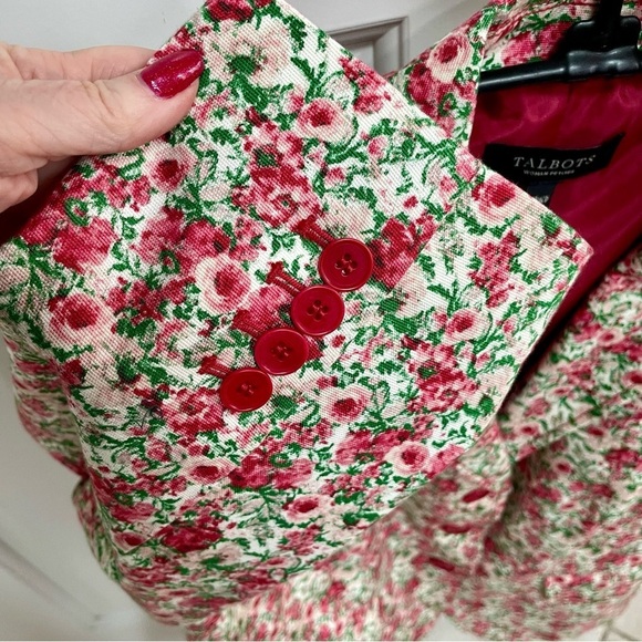 Talbots Floral Grace Fitted Cotton Blend Lined Pockets Button Rose Blazer Jacket - Picture 4 of 12